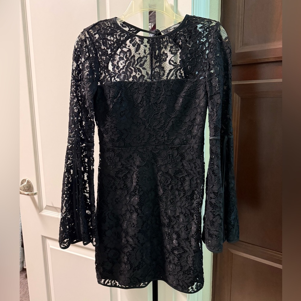 Express black lace midi dress